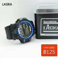ราคา Lasika นาฬิกาสปอร์ตดิจิตอลหน้าปัดกลมขอบน้ำเงินสายยางสีดำ WH 9011 (11009514750)