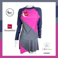 ราคา มี L 3XL ชุดว่ายน้ำแขนยาว สีชมพู เทา แขนสีกรม ชุดแยกชิ้น เป็นกระโปรงกางเกง Swim world by BSC Streamline (18661503398)