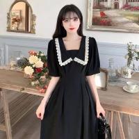 ราคา ชุดออกงานสาวอวบ เดรสคอบัว ชุดดำ กระโปรงน่ารัก (19379735018)