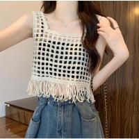 ราคา Cici 11507 2 เสื้อกั๊กผ้าถักโครเชต์ลายตารางซีทรู แต่งพูจับแมทซ์สายเดี่ยวปังมากกก (18409778067)
