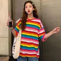 ราคา ส่งเร็ว Kaykai Shop พร้อมส่ง เสื้อลายทางเส้นเล็กสีรุ้ง แบบใหม่สไตล์เกาหลี 009 (2942838025)