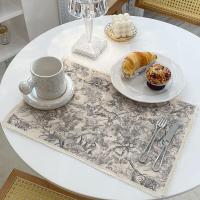 ราคา เสื่อฝ้ายลินินสามารถซักได้สำหรับโต๊ะทานอาหาร Toile De Jouy ทนความร้อนได้ชุดของใช้ประจำวันสำหรับไปเที่ยวผ้ารองจาน (11760031698)