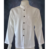 ราคา เสื้อผ้าฝ้าย ผ้าพื้นเมือง 657 คอจีน ผ่าหน้า กระดุมกะลา สีขาว แขนยาว (342800996)