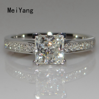 ราคา MeiYang สแควร์เจ้าหญิงแหวนเพทายเงินสีแหวนผู้หญิงเครื่องประดับอัญมณี (1138330867)