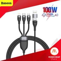 ราคา ถูก แท้Baseus สายชาร์จ 3 in 1 Type c USB สายถัก 20V 5A 100w Micro Type C Lightning สายชาร์จด่วน supercharge QC4 (7930300951)