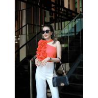 ราคา 08S เสื้อปาดไหล่ระบาย เสื้อไหล่เฉียงอัดพลีท (20051446777)