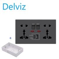 ราคา Delviz Type C charging socket EU UK US 5 hole wall mounted USB socket PD18W 3100mA smart fast charging 1A 1C Charging node Power socket size 146mm 86mm With junction box (19920993185)