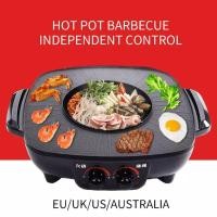ราคา 2in1 หม้อไฟฟ้า เตาปิ้งย่าง เตาไฟฟ้าอเนกประสงค์ กระทะหมูกระทะ หม้อกลาง 808 (17031214218)