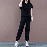 ราคา ส่งไว สต็อกไทย ชุดเซ็ต เสื้อแขนสั้นมีฮู๊ด กางเกงขายาวจั๊มเอวยางยืด มีกระเป๋าหน้า 2 สี ผ้าวอร์มบาง (9678001265)