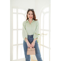 ราคา ส่งเร็วพิเศษ VA062 TARA Shirt เสื้อเชิ้ตหญิง ไหล่สโลป แขน 5 ส่วน เนื้อผ้าซาติน ผ้าอย่างดี ใส่สบาย ไม่ร้อน (13503706793)