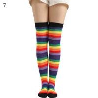 ราคา ถุงเท้ายาวลายทางสีรุ้ง1คู่ถุงเท้ายาวผ้าฝ้ายลายทางยาวคาวาอินิเมะม้าลายคอสเพลย์ผู้หญิงหญิงสาวถุงเท้าระดับเข่าเหนือ (18318177891)