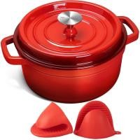 ราคา Enameled Cast Iron Dutch Oven Pot with Lid 23cm 25cm Dutch Oven Cast Iron Pot Enamel Dutch Oven with Lid 2 8L 3 8L Dutch Oven for Bread Baking Bread Dutch Oven with Silicone Mats Red (19683109165)