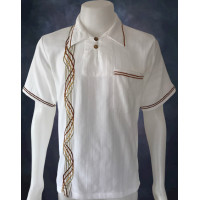 ราคา เสื้อผ้าฝ้าย ผ้าพื้นเมือง Dobby คอปก กระดุม 2 เม็ด เดินเชือก แขนสั้น สีขาว (342806576)