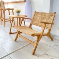 ราคา Wood Relax Chairs เก้าอี้ไม้สักชายหาดหวาย มีอาร์ม เก้าอี้ Cafe (19340115874)