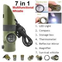 ราคา นกหวีดมัลติฟังก์ชัน 7in1 นกหวีดทหาร เรือเดินป่าเข็มทิศกระจกไฟฉายแว่นขยายไฟ LED Compass (19499380126)