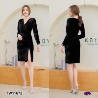 ราคา TW11672 เดรสกำมะหยี่อกไขว้ (1403602635)