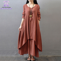 ราคา XIANG NIAN NI เดรสแขนยาวผู้หญิง เดรสผ้าลินิน เดรสแฟชั่นผญ สไตล์เกาหลี (5620578062)