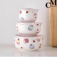 ราคา CHOMA ชุดชามเซรามิค เข้าไมโครเวฟได้ พร้อมฝาปิด 3ใบ ชุด ชุดชาม ถ้วย พร้อมลายใหม่ๆ (15050380260)