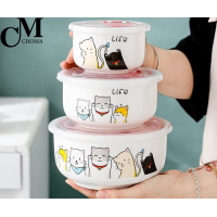 ราคา CHOMA ชุดชามเซรามิค เข้าไมโครเวฟได้ พร้อมฝาปิด 3ใบ ชุด ชุดชาม ถ้วย พร้อมลายใหม่ๆ (15659077962)