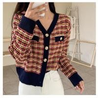 ราคา เสื้อคาร์ดิแกนถักแขนยาวทรงหลวมแบบเข็มถักหนาคอวีลดอายุชิคๆสไตล์เกาหลีเสื้อไหมพรมแบบสั้นเสื้อคลุมผู้หญิงสไตล์ชาแนลสำหรับฤดูใบไม้ผลิและฤดูใบไม้ร่วง (12489147155)