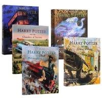ราคา Harry Potter 5 Books set Hardcover The Illustrated Edition Large Format Full color English classic book for children (13301862261)