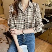 ราคา เสื้อเชิ๊ตผ้าชีฟองลายสก๊อตสำหรับผู้หญิงใหม่แขนยาวพิมพ์ลายเสื้อสตรีคอปกทรงหลวมลำลองใส่ได้กับทุกชุดเสื้อผ้าแฟชั่นเสื้อเรโทร (20427741357)