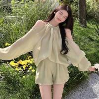 ราคา ชุดเซ็ทผ้าชีฟอง กางเกงขากว้าง ผ้าเบาบางใส่สบาย ชุดเซ็ทผ้าชีฟอง เสื้อปาดไหล่เเขนยาว ชุดเซ็ทเสื้อ กางเกง (16652015115)