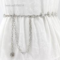 ราคา โลหะสีทองสำหรับผู้หญิงโซ่เข็มขัดแคบแฟชั่นเข็มขัดสะโพกเอวเงินRhinestone S M L (5477986574)
