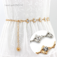 ราคา โลหะสีทองสำหรับผู้หญิงโซ่เข็มขัดแคบแฟชั่นเข็มขัดสะโพกเอวเงินRhinestone S M L (5477986573)