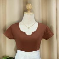 ราคา เสื้อครอป คอวีเว้า เสื้อยืด แขนสั้นผ้าคัตตอน ผ้านิ่มมาก สีพื้น (20440072248)