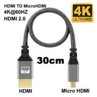 ราคา สาย Micro HDMI to HDMI Compatible Cable 4K 60H Micro HD to HDI Cable Male to Male For GoPro Sony Projector 30cm (20552974324)