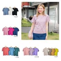 ราคา Chom เสื้อยืดแขนสั้น แต่งกระดุมเฉียง เนื้อผ้ารังผึ้ง งานป้าย (20474542330)