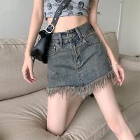ราคา กระโปรงยีนส์ขาสั่นผูหญิงแต่งขาดปลายแบสไตล์เกาหลี005 (19485766305)