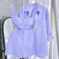 ราคา เสื้อผ้าเเฟชั่นเข้าเซ็ท3ชิ้น เสื้อสายเดี่ยว กางเกงขาสั้น พร้อมเสื้อคลุม (20112537919)