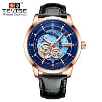 ราคา Tevise T876C นาฬิกาหนังใส่ทำงานสำหรับผู้ชายประดับเพชรนาฬิกากลไกอัตโนมัติมัลติฟังก์ชั่น (10997325055)