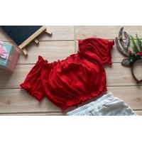 ราคา เสื้อคอปไหมพรมแขนตุ๊กตา น่ารัก เสื้อครอป ปาดไหล่ (17969733300)