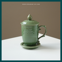 ราคา ชุดแก้วฝาปิดพร้อมจานรอง ลายไทยศิลาดล แก้วเซรามิค แก้วมีฝา แก้วกาแฟ แก้วน้ำชา ของขวัญ ของรับไหว้ เข้าไมโครเวฟได้ (19183101933)