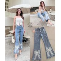 ราคา Bu8054 กางเกงยีนส์เอวสูงขาม้าแต่งโบว์ปลายขาน่ารักๆทรงสวย ใส่เที่ยว เกร์ๆ กางเกงยีน กางเกง (16642240323)