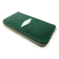 ราคา MCROC กระเป๋าสตางค์ซิปเดี่ยวรอบ หนังปลากระเบนแท้ สีเขียว แบบยาว (16231967682)