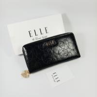 ราคา ELLE กระเป๋าสตางค์ผู้หญิงใบยาว ซิปรอบ สีดำ หนังแก้ว หนังลาย หนังแท้ อะไหล่สีทอง ลดราคาพิเศษ (20404989980)