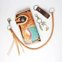 ราคา กระเป๋าหนังตอกลายมือทั้งใบ กระเป๋าหนังวัวัแท้ กระเป๋าสตางค์หนังแท้ใบยาว ได้ตามรูป แถมพร้อมสายคล้องแบบสายถัก ชุดแต่ง (369693875)