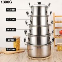 ราคา Newyorkbigsale หม้อสแตนเลส ชุดหม้อ 5 ใบ พร้อมฝาปิด No Y1769 (20508001501)