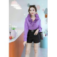 ราคา เสื้อเชิ้ตแขนยาวแขนระบายพวงมาลัย สาวอวบใส่ได้ ผ้าไหมอิตาลี (20702652411)