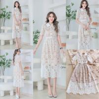 ราคา พร้อมส่ง XL ป้าย Orange Juice เดรสยาว เดรสลูกไม้สีขาว ผ้าดีมาก พร้อมเข็ดขัดเก๋ กระดุมทองสวยหรูใช้งานได้จริง (16240315075)