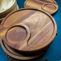 ราคา ถาดไม้กลม 2 หลุม ถาดไม้จามจุรี ถาดไม้ยางพารา ถาดกลมไม้10นิ้ว ขนาดสินค้า 25 x 25 x 1 4 cm honrywoods (16036031410)