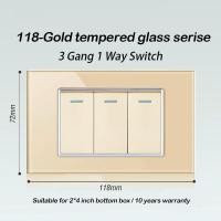 ราคา YSWL Wall Switch Light wall Outlet Socke Gold กระจกนิรภัยแผง1 2 3 4 Gang 1 2 Way Universal us thai ซ็อกเก็ต USB ไฟฟ้าสวิทช์15A 3 6 Pin Plug Power Socket Modern (15785886494)