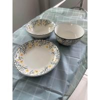 ราคา ชุดเซท จาน ชาม เซรามิค จาน ชาม กระเบื้องกลม ขนาด 8 นิ้ว ลายดอกไม้ สีเขียว เหลือง เคลือบอย่างดี เข้าไมโครเวฟได้ (20442504194)