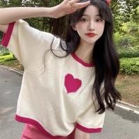 ราคา พร้อมส่ง เสื้อครอป เสื้อไหมพรม แขนสั้น ดีเทลหัวใจ ไตล์เกาหลี (20187761514)