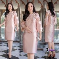 ราคา ชุดเดรสผ้าไหมอิตาลีทอสี่เส้นสังเคราะห์ ช่วงตัวปักลายดอกสวยงาม (15146211954)