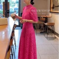 ราคา เดรสยาวฉลุลาย M 3XL ชุดออกงาน ไปงาน เพื่อนเจ้าสาว สีบานเย็น ชมพู งานป้าย THE CLASSIC (20501227800)